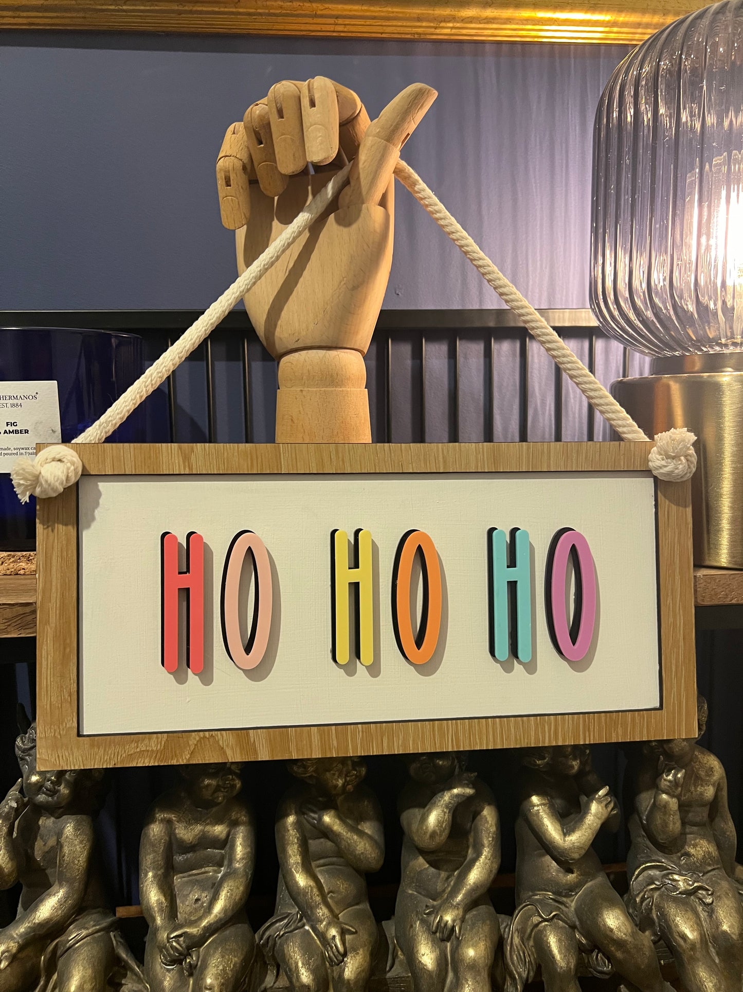 Colourful Ho Ho Ho hanging Christmas sign