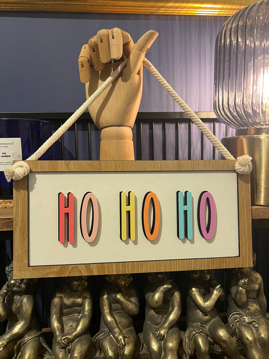 Colourful Ho Ho Ho hanging Christmas sign