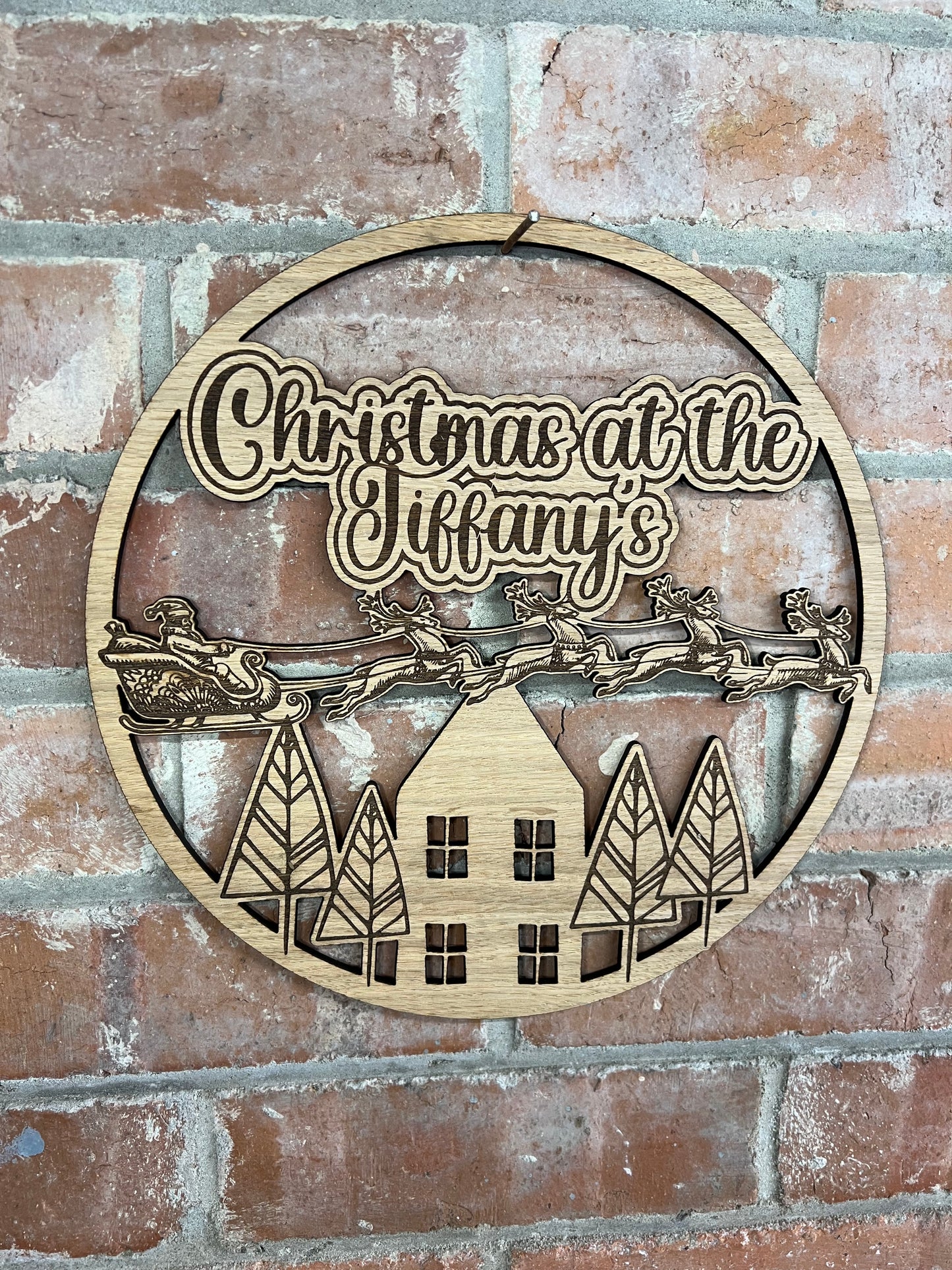 Christmas at ‘your family name’s’ sign, personalised Christmas decoration for wreaths or wall hanging
