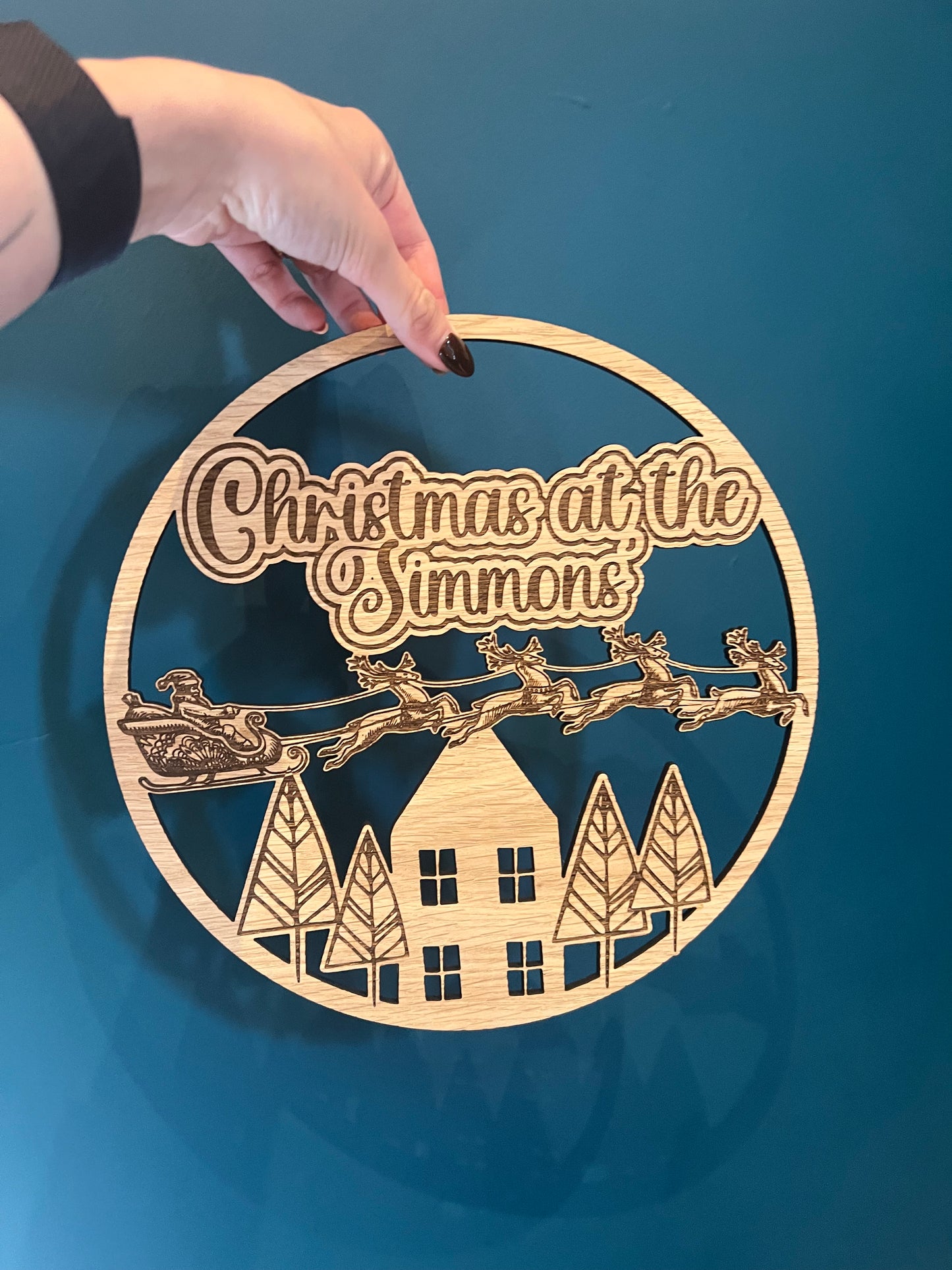 Christmas at ‘your family name’s’ sign, personalised Christmas decoration for wreaths or wall hanging