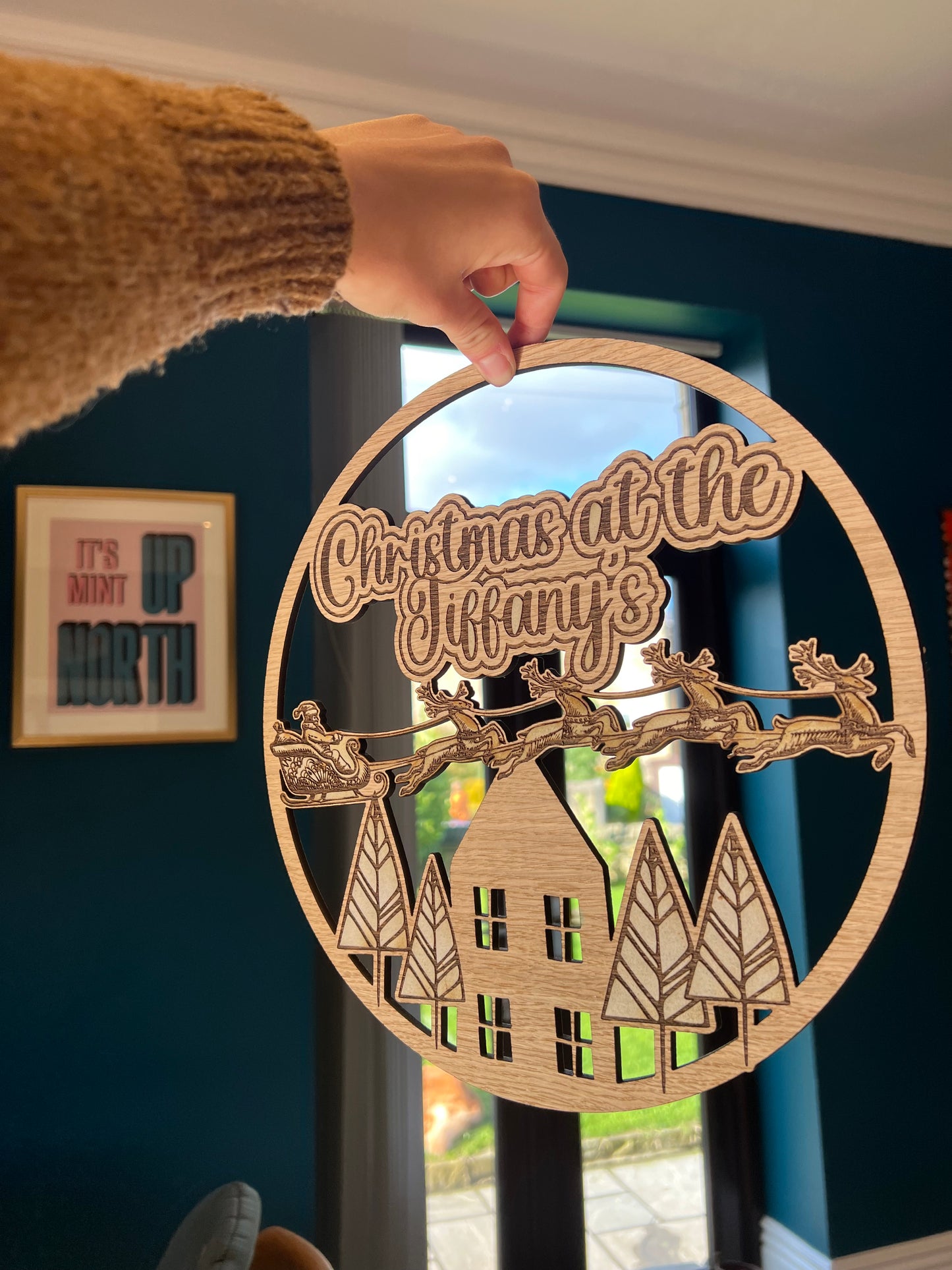 Christmas at ‘your family name’s’ sign, personalised Christmas decoration for wreaths or wall hanging
