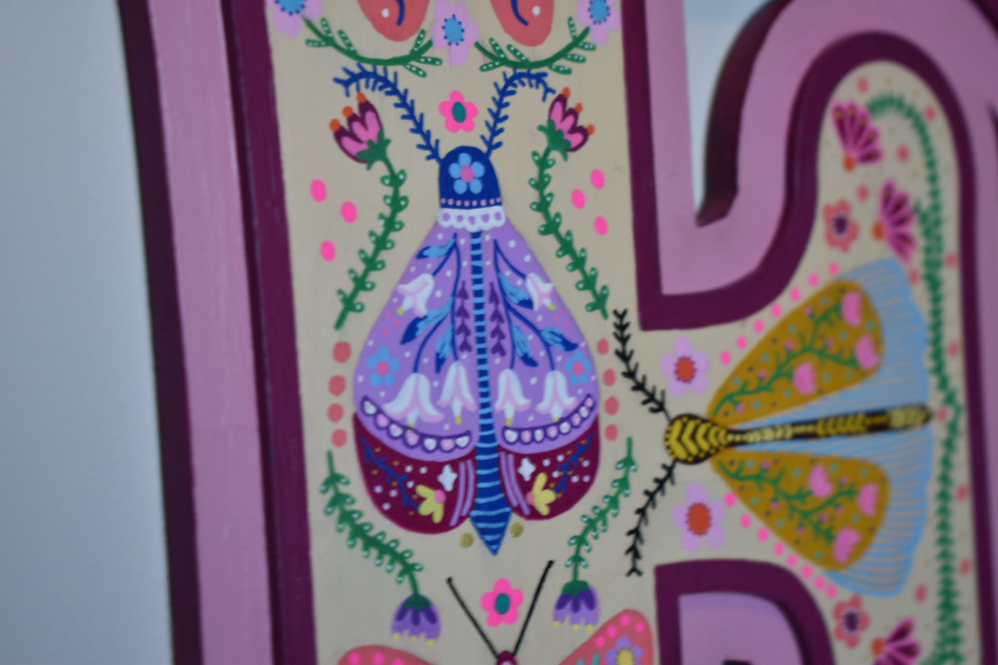 (Plum and pink) Bespoke Colourful Hand painted Butterfly Sign