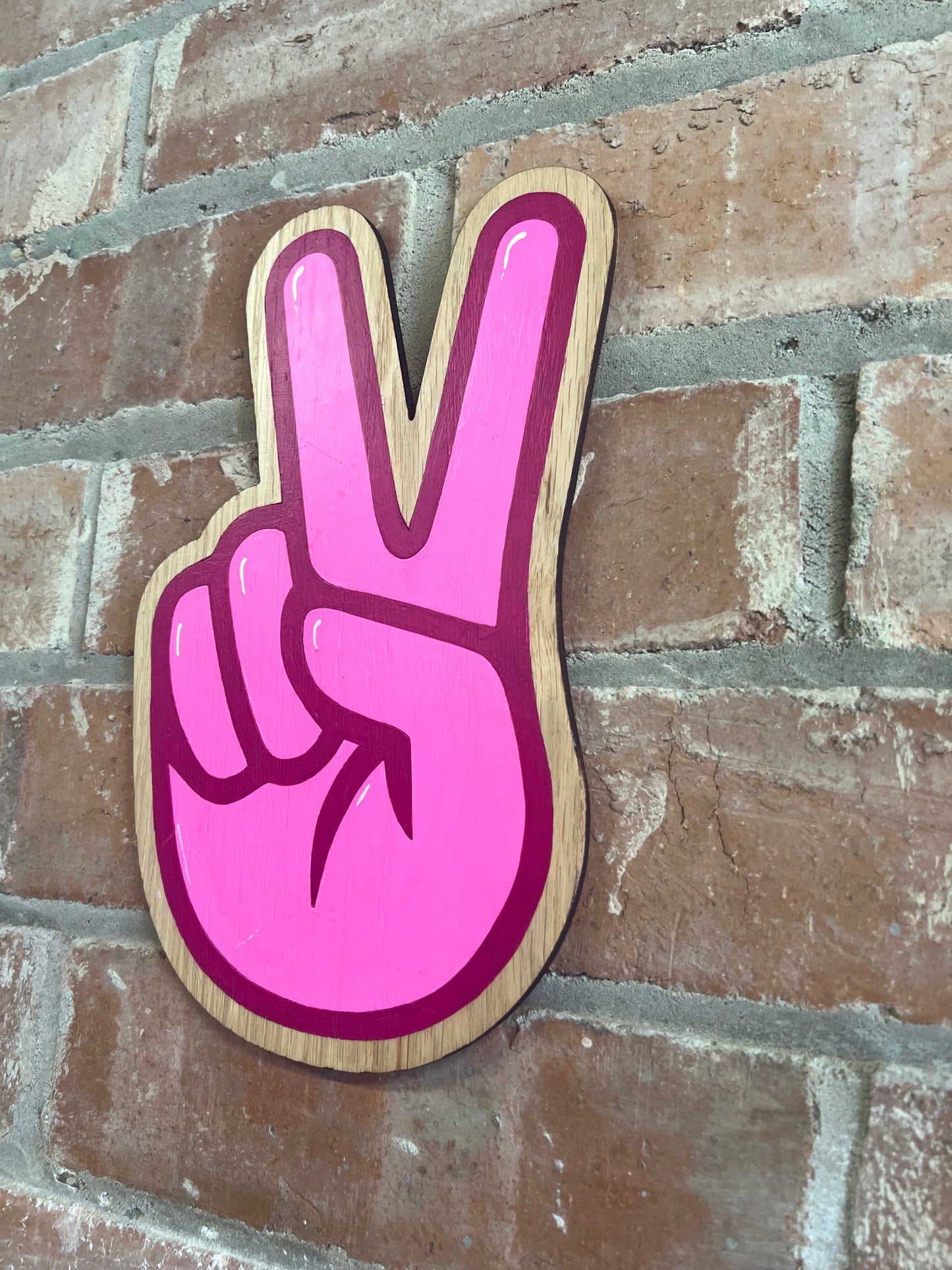 Peace hand sign-hand painted on to wood