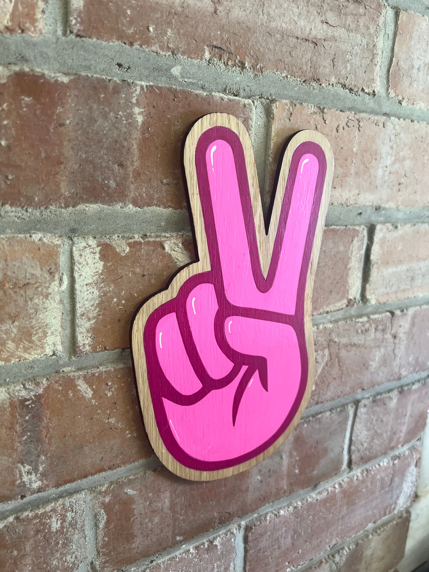 Peace hand sign-hand painted on to wood