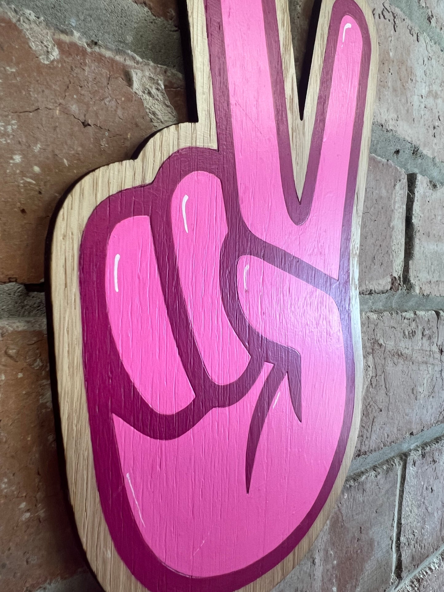 Peace hand sign-hand painted on to wood