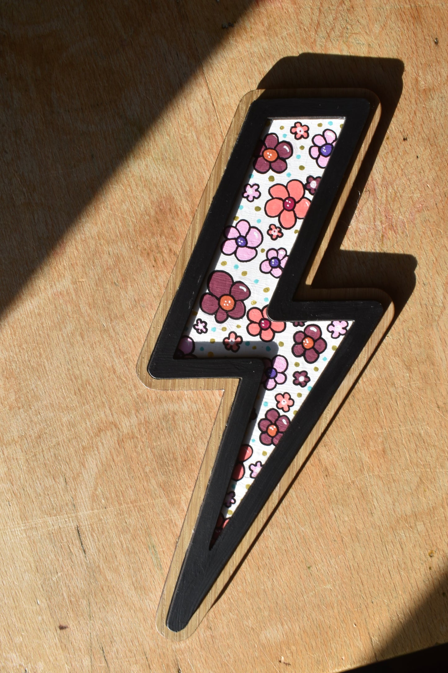 Lightning bolt wall sign-floral lightning bolt-hand painted