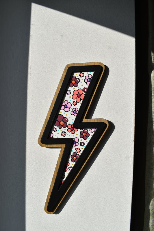 Lightning bolt wall sign-floral lightning bolt-hand painted