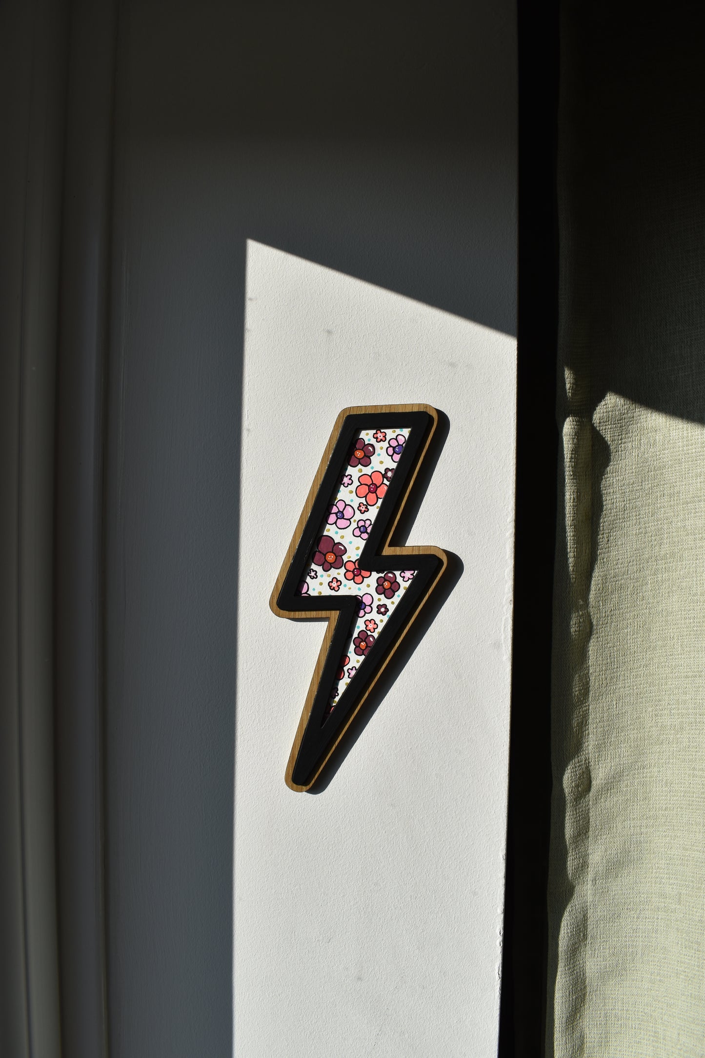 Lightning bolt wall sign-floral lightning bolt-hand painted
