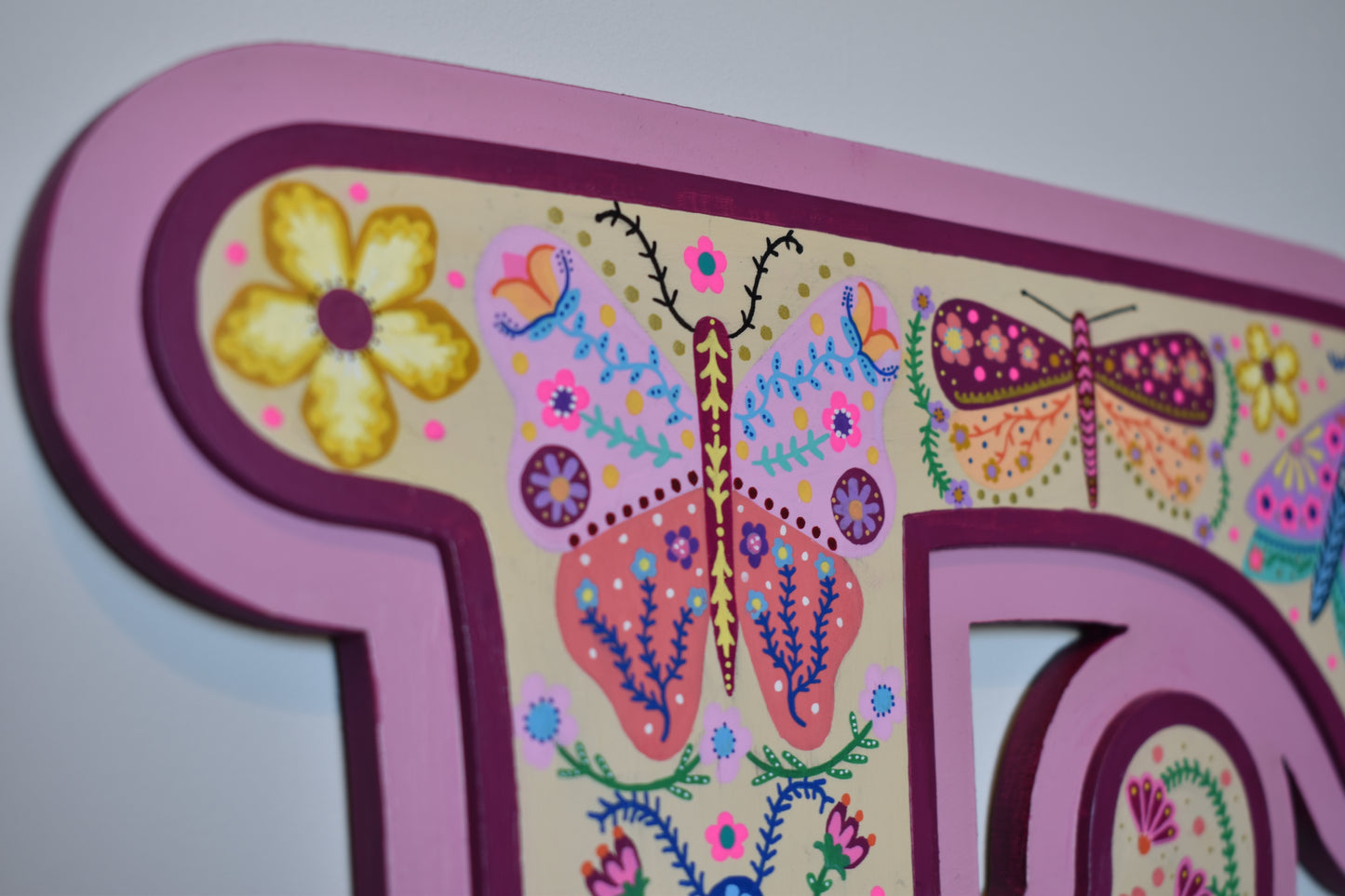 (Plum and pink) Bespoke Colourful Hand painted Butterfly Sign