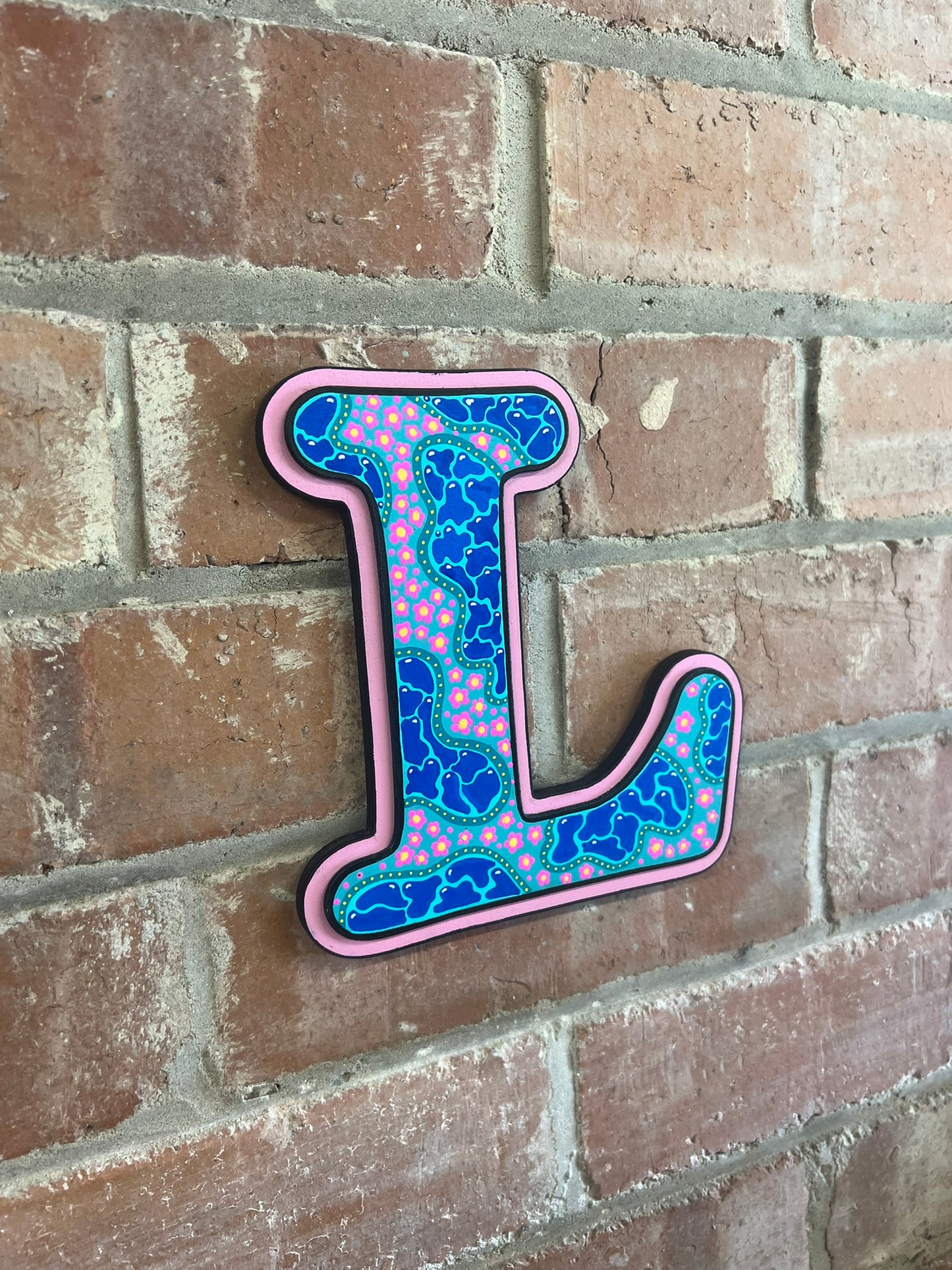 colourful Hand painted abstract 'L' Sign