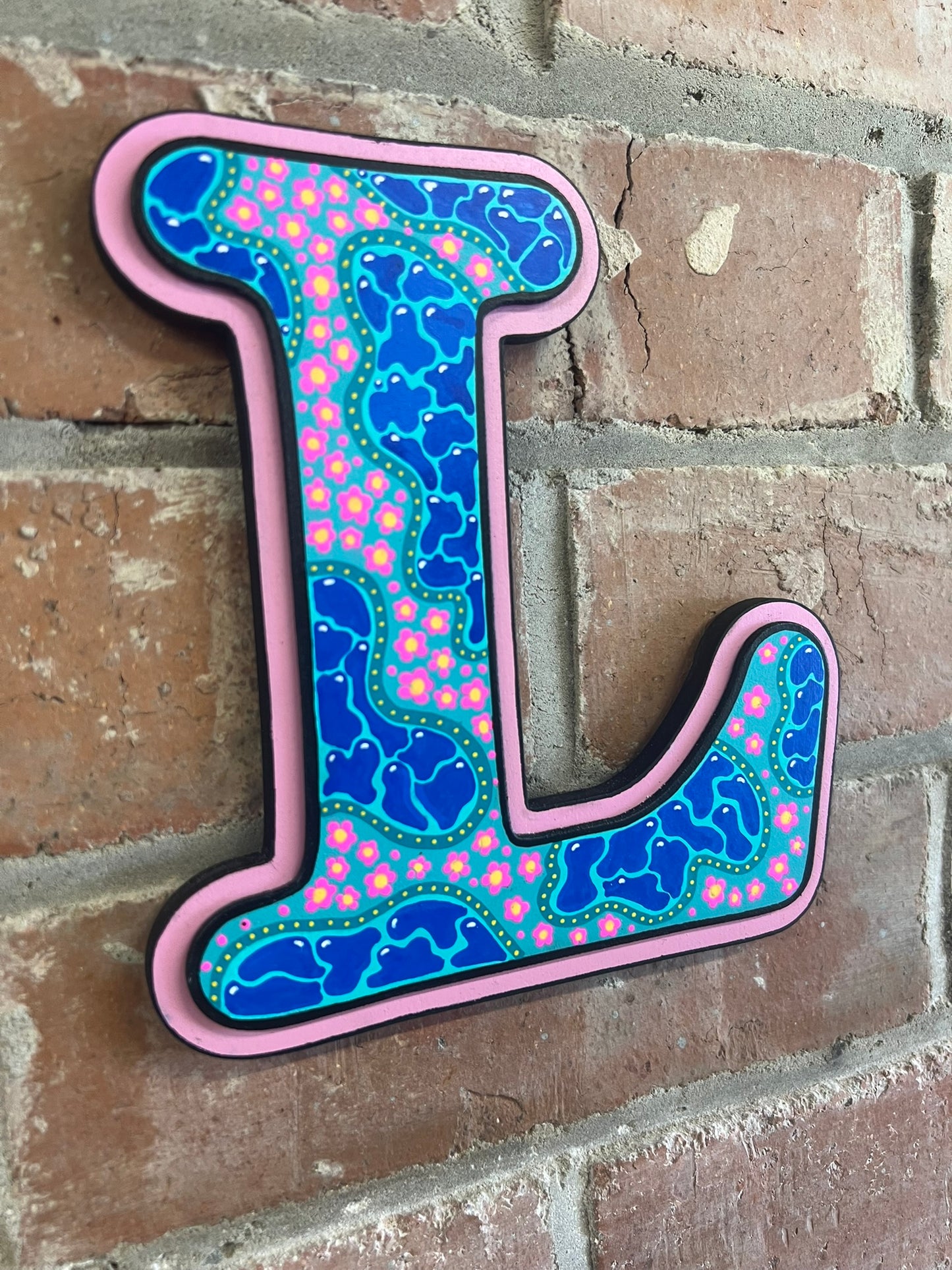 colourful Hand painted abstract 'L' Sign