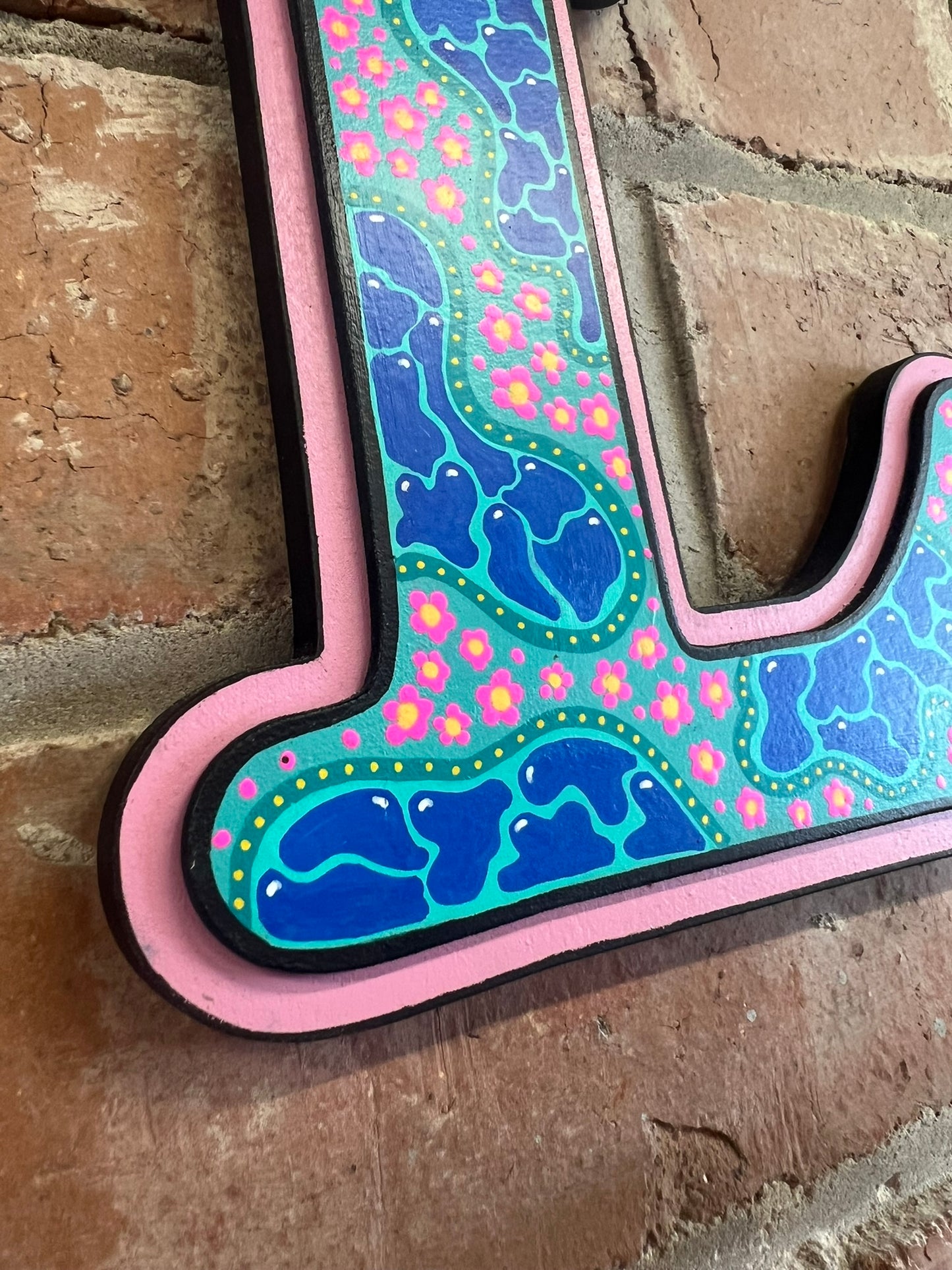 colourful Hand painted abstract 'L' Sign