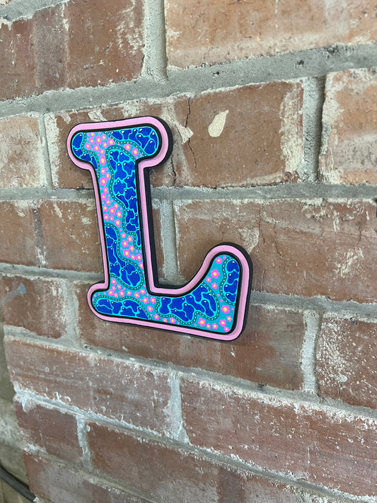 colourful Hand painted abstract 'L' Sign
