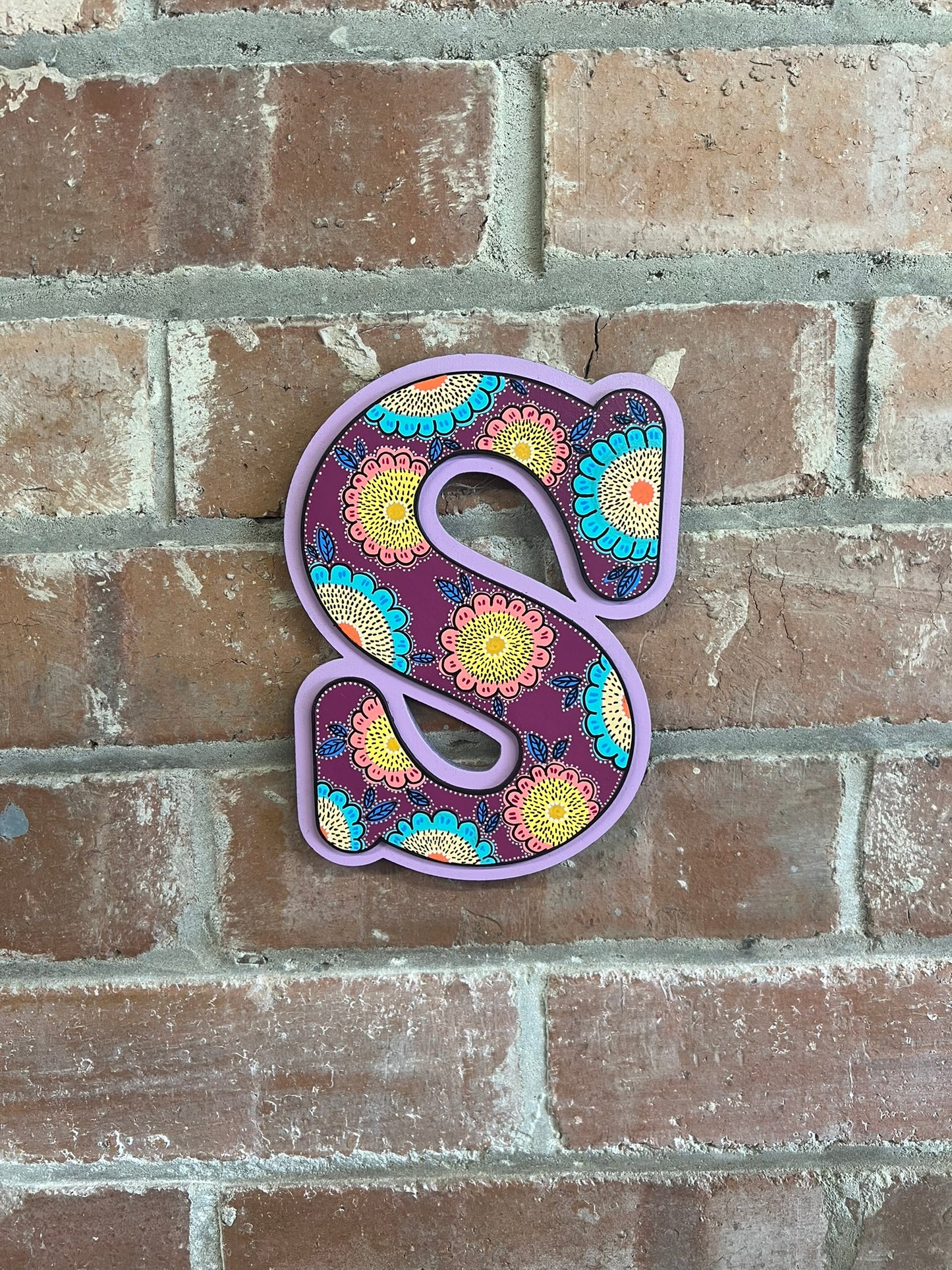 colourful Hand painted abstract floral 'S' Sign