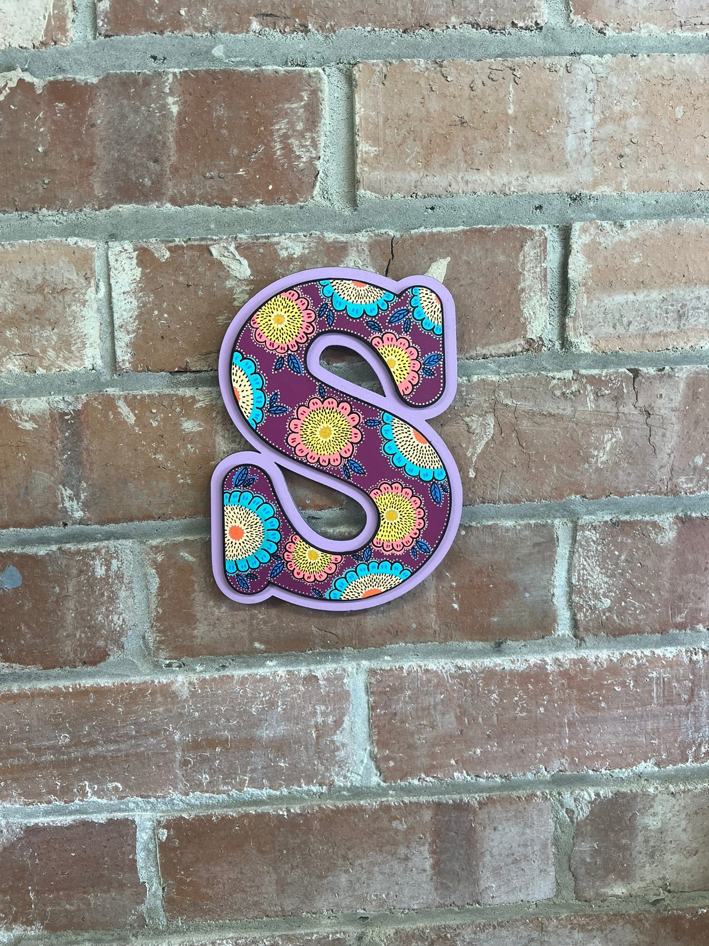 colourful Hand painted abstract floral 'S' Sign