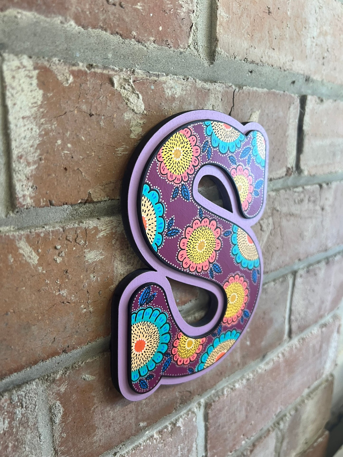 colourful Hand painted abstract floral 'S' Sign