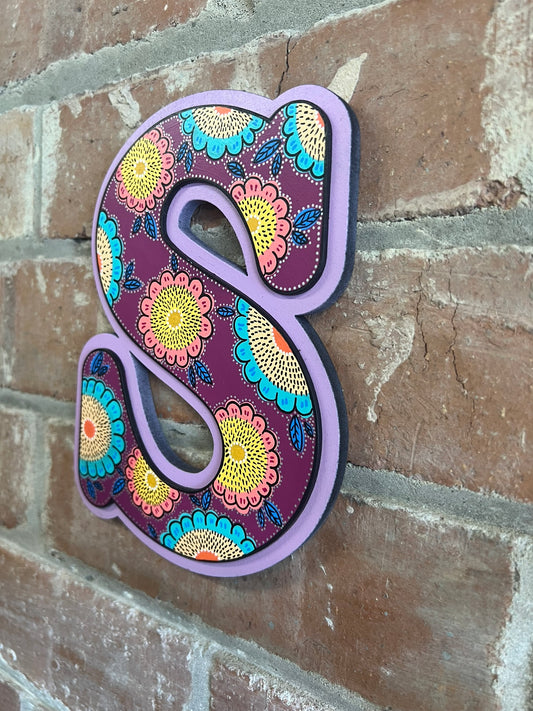 colourful Hand painted abstract floral 'S' Sign