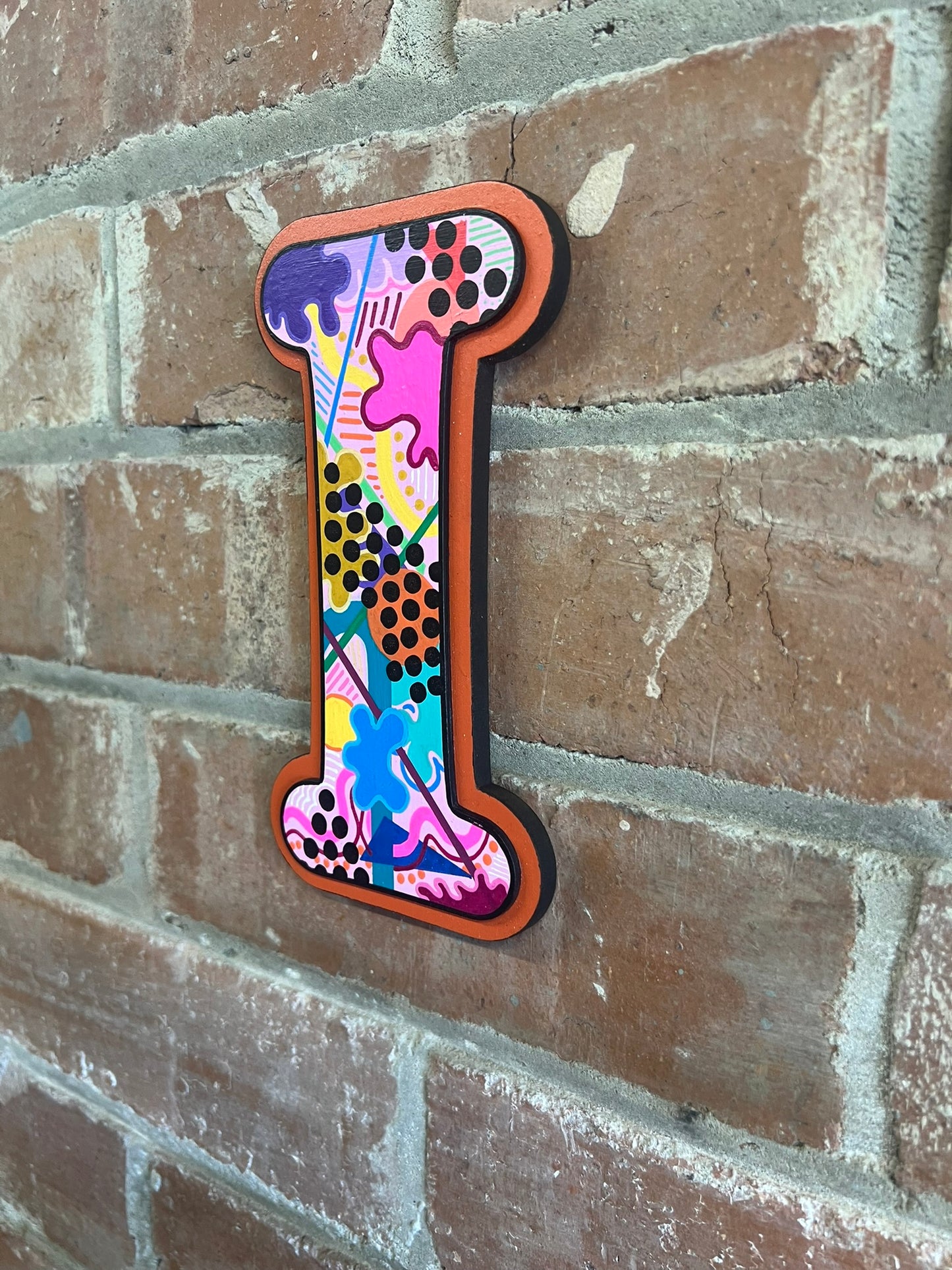 colourful Hand painted abstract pop art style 'I' Sign