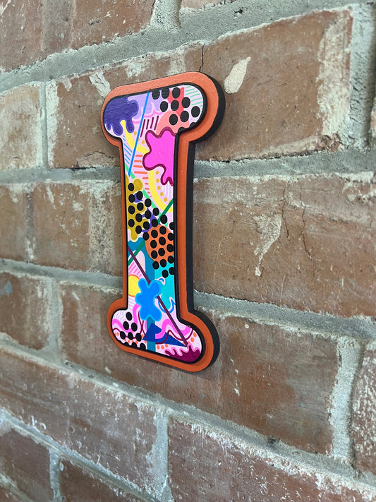 colourful Hand painted abstract pop art style 'I' Sign
