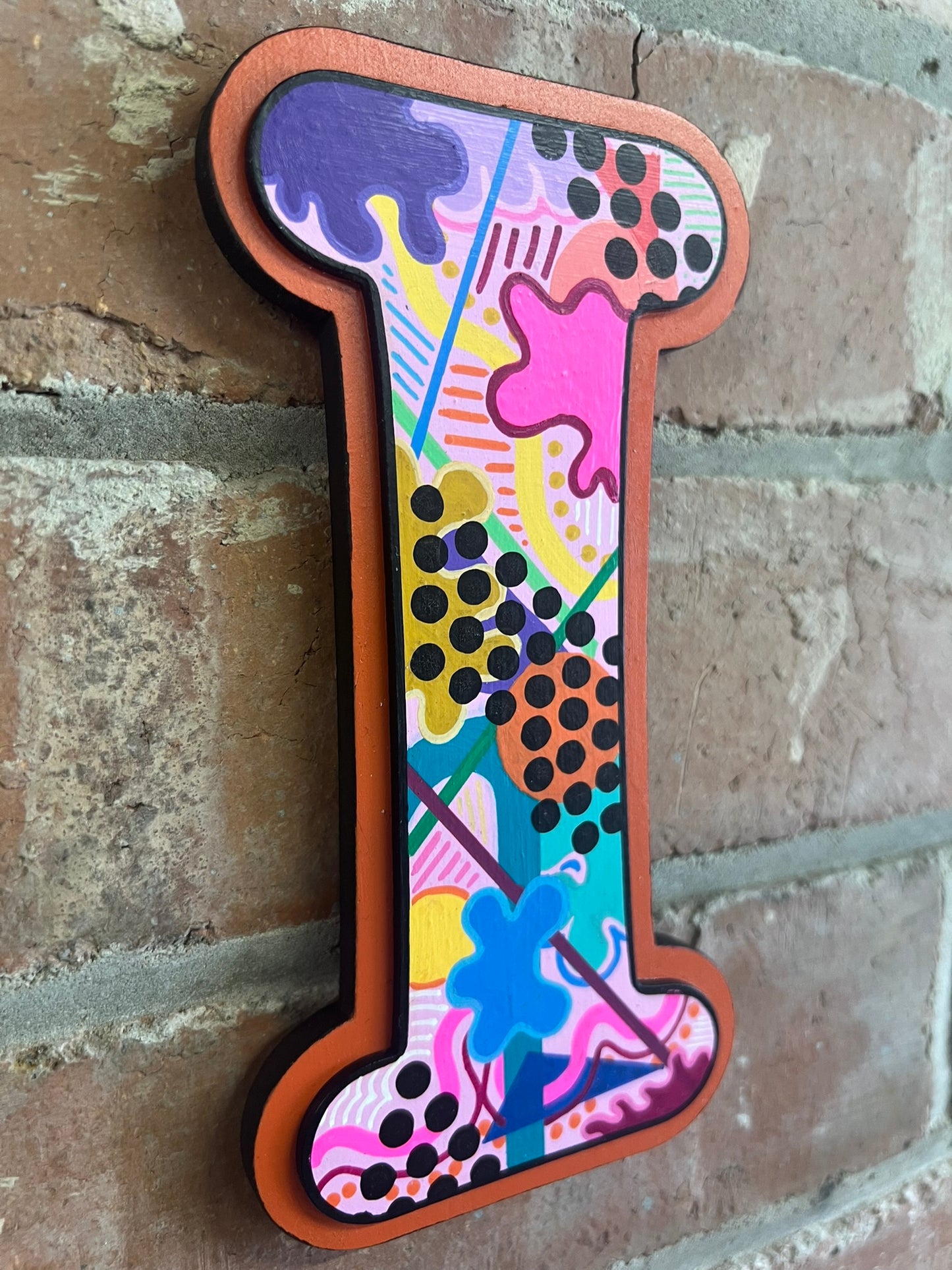 colourful Hand painted abstract pop art style 'I' Sign