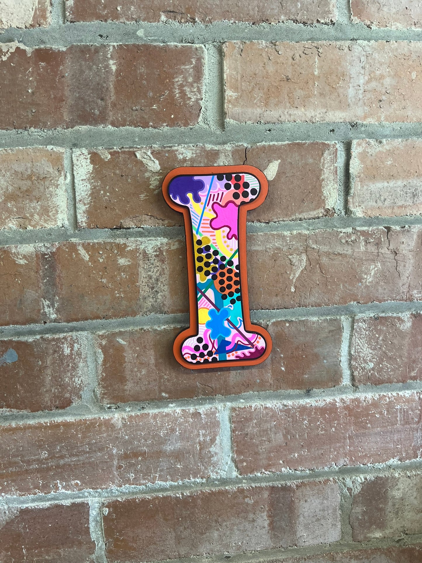 colourful Hand painted abstract pop art style 'I' Sign