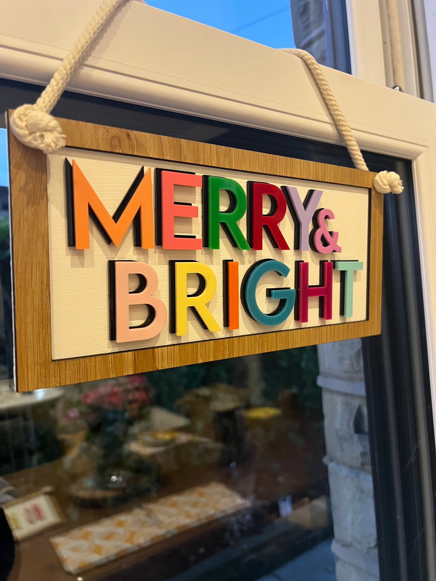 Colourful Merry & Bright hanging Christmas sign