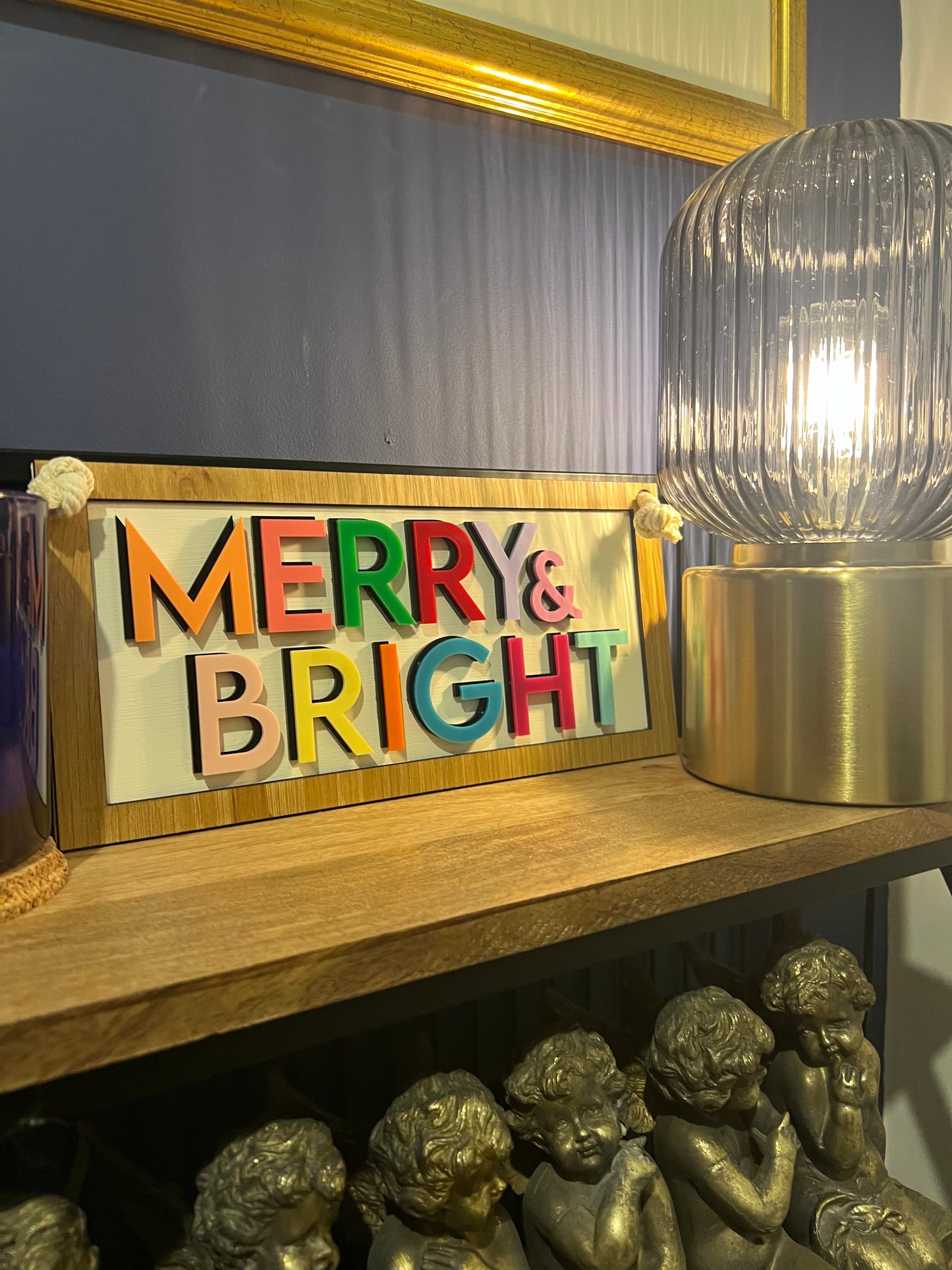 Colourful Merry & Bright hanging Christmas sign