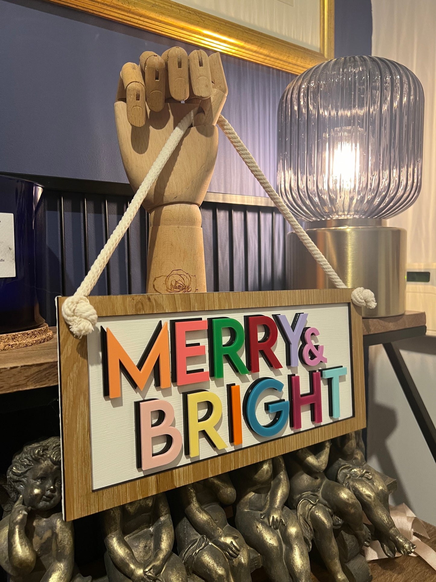 Colourful Merry & Bright hanging Christmas sign