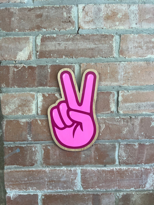 Peace hand sign-hand painted on to wood
