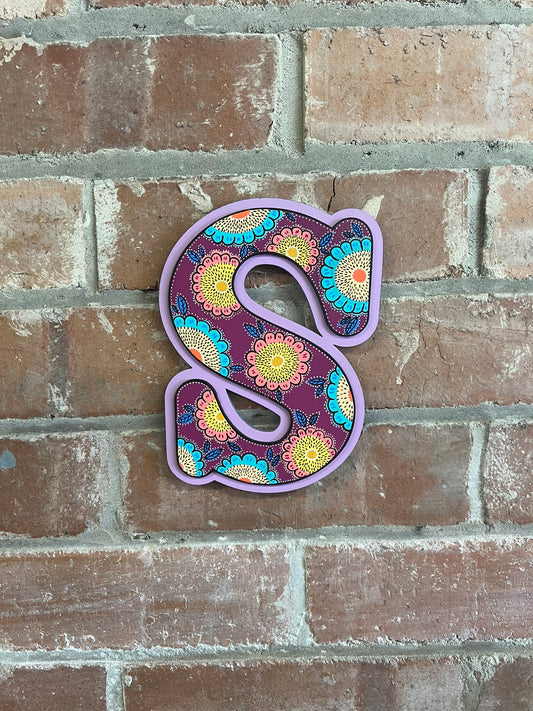 colourful Hand painted abstract floral  'S' Sign