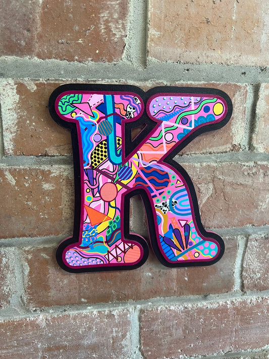 colourful Hand painted abstract memphis style  'K' Sign