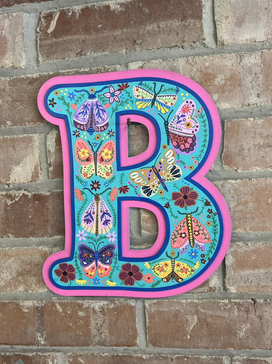 Colourful Hand painted Butterfly 'B' Sign